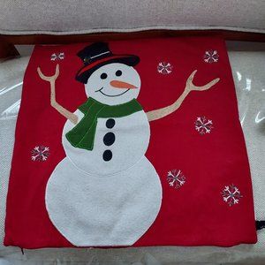 NEWPORT Christmas Snowman Cushion Pillow Cover Burgundy Beaded 20" Cute